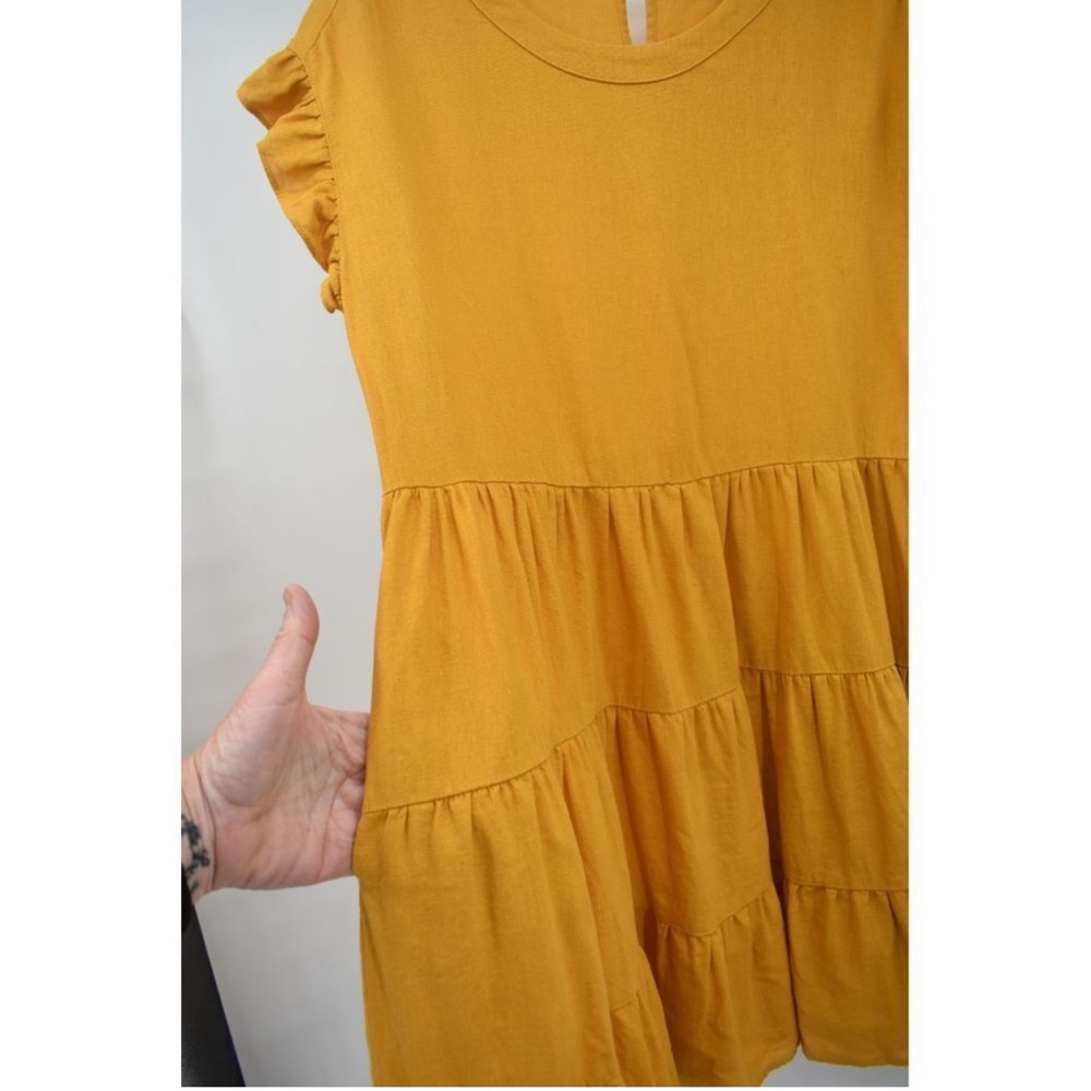 Gold Adyson Parker linen tiered babydoll shift mini dress sleeveless Med. - Picture 8 of 13